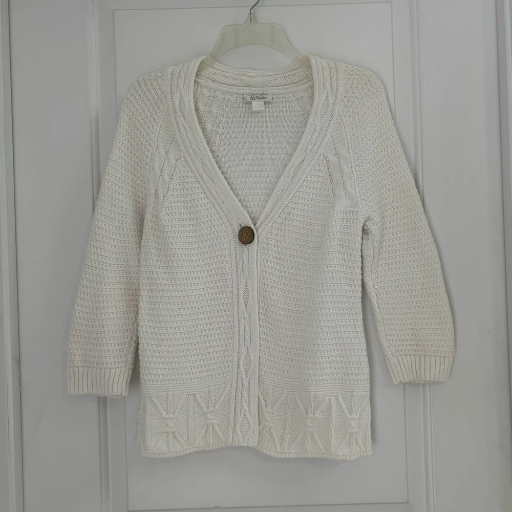 Christopher & Banks White Cardigan with Cable Knit Design